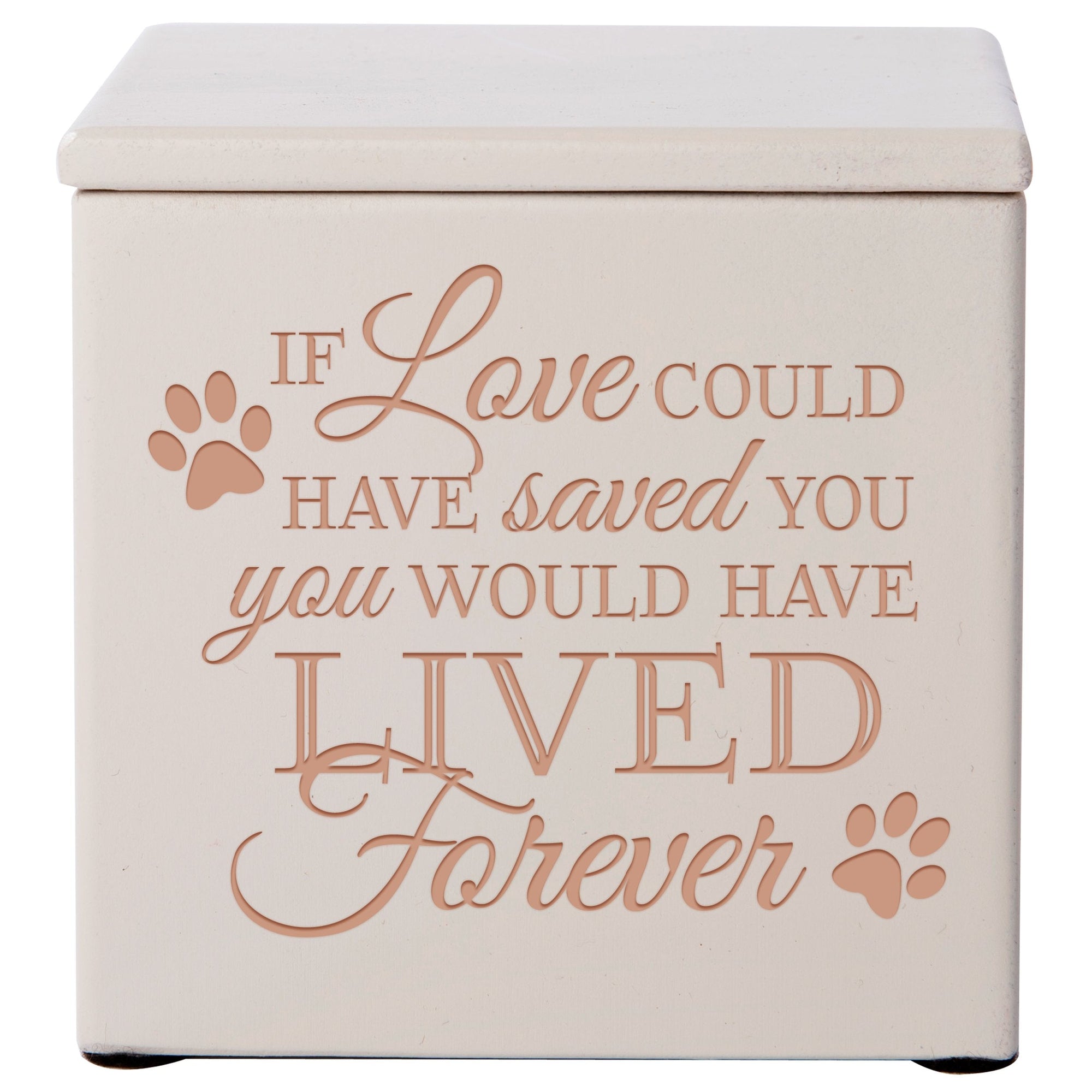 Ivory Pet Memorial 3.5x3.5 Keepsake Urn with phrase "If Love could Have Saved You"