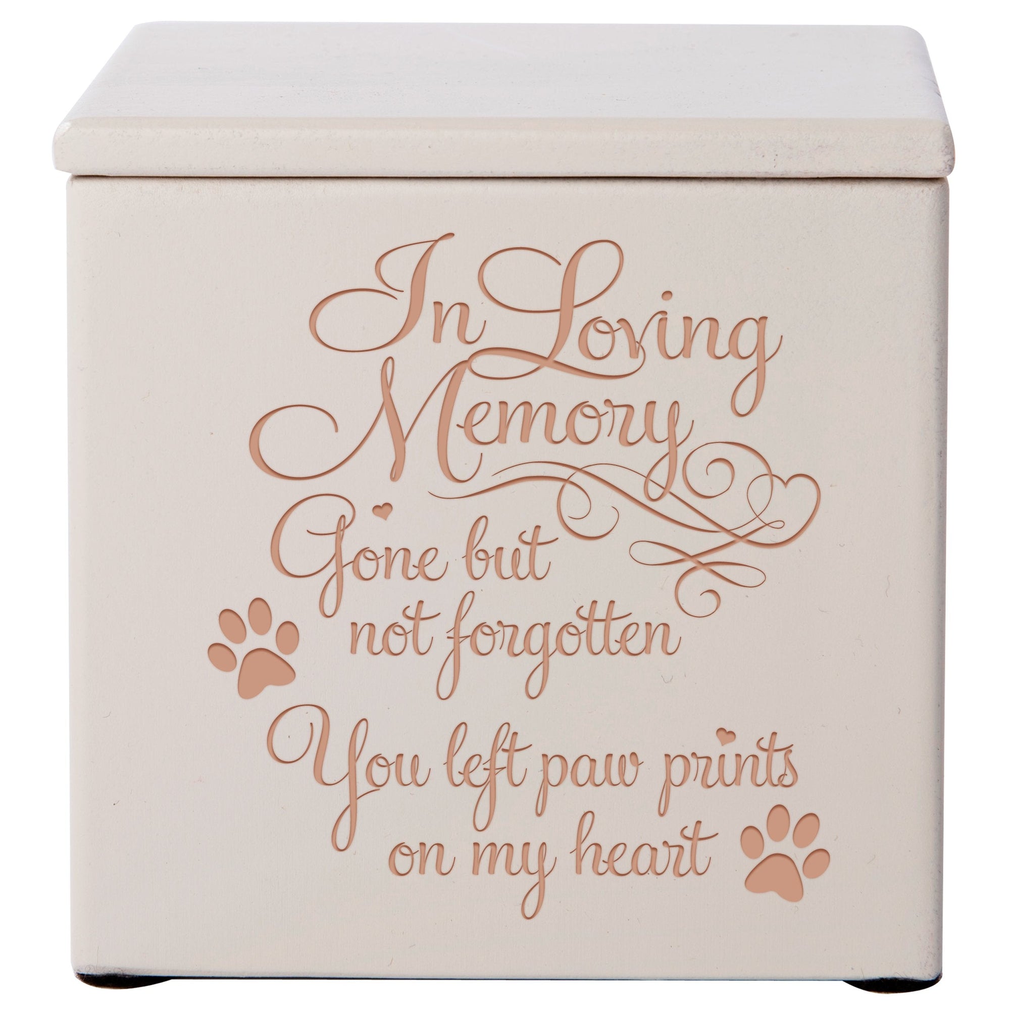 Ivory Pet Memorial 3.5x3.5 Keepsake Urn with phrase "Gone But Not Forgotten"
