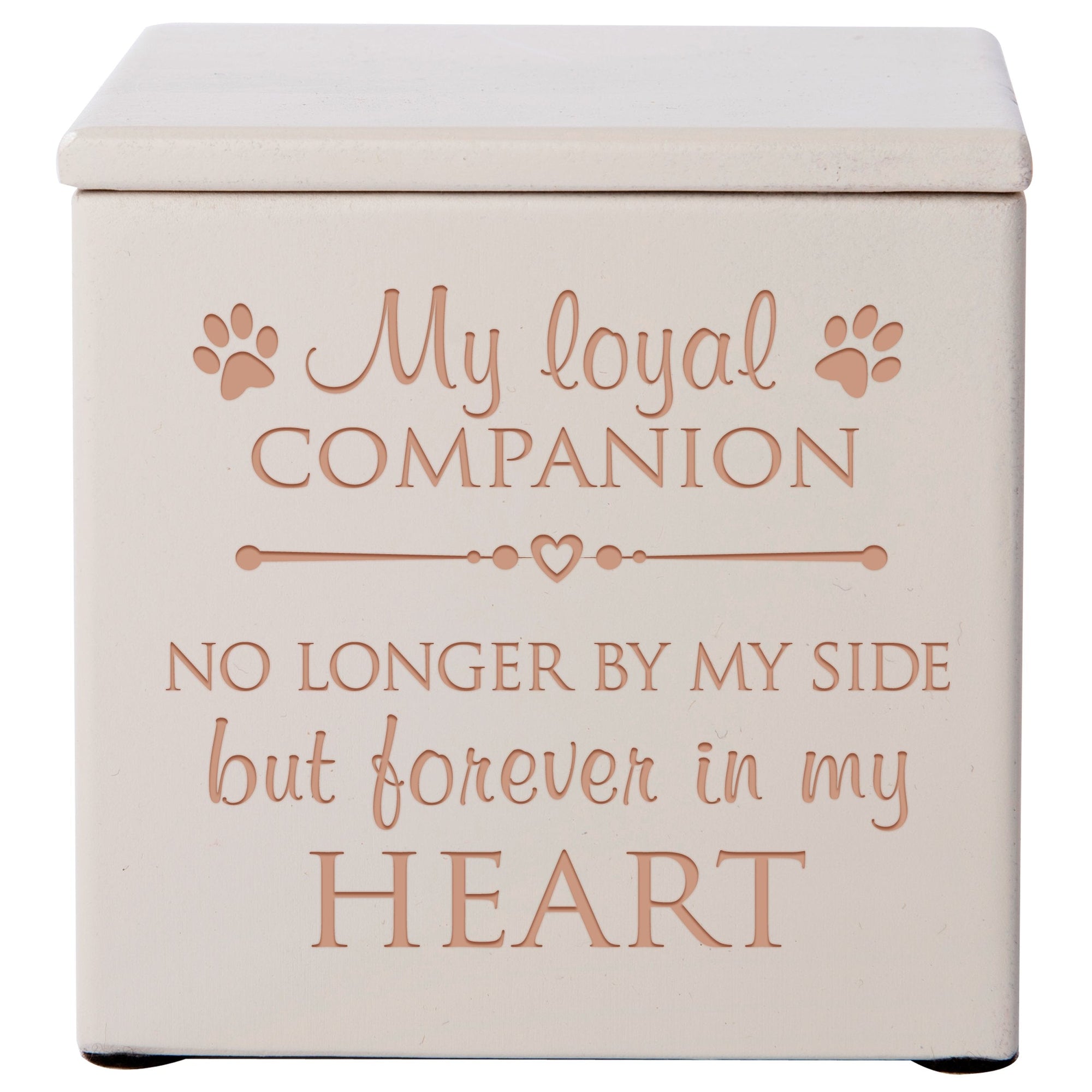 Ivory Pet Memorial 3.5x3.5 Keepsake Urn with phrase "My Loyal Companions"