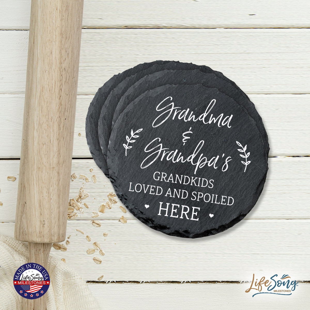 6pc Coaster Set Kitchen and Tabletop Decorations 4x4 Gift for Grandchildren Fill - LifeSong Milestones