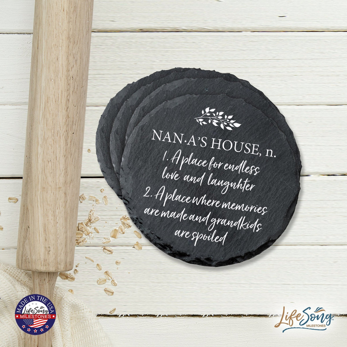 6pc Coaster Set Kitchen and Tabletop Decorations 4x4 Gift for Nana & Papa's House - LifeSong Milestones