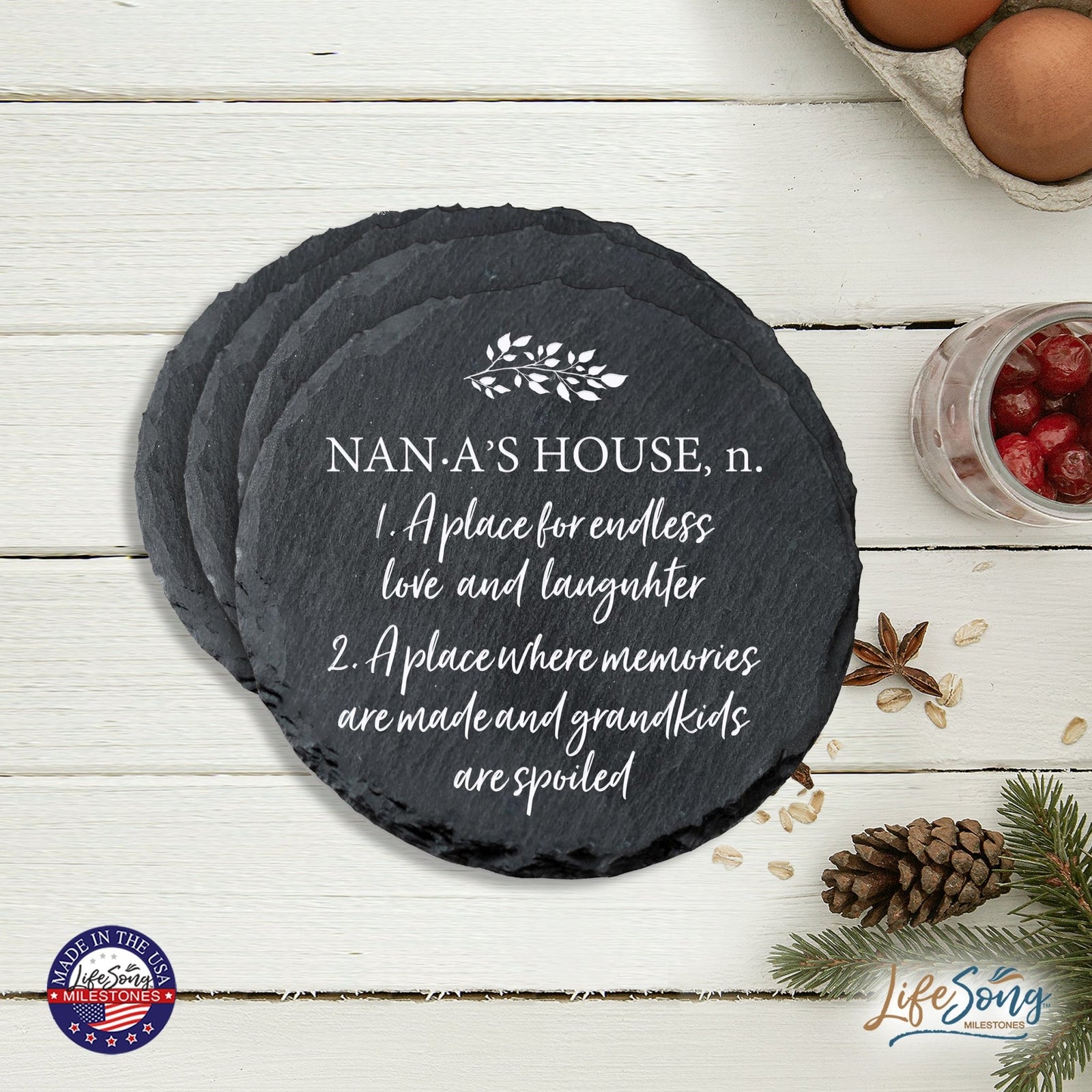 6pc Coaster Set Kitchen and Tabletop Decorations 4x4 Gift for Nana & Papa's House - LifeSong Milestones