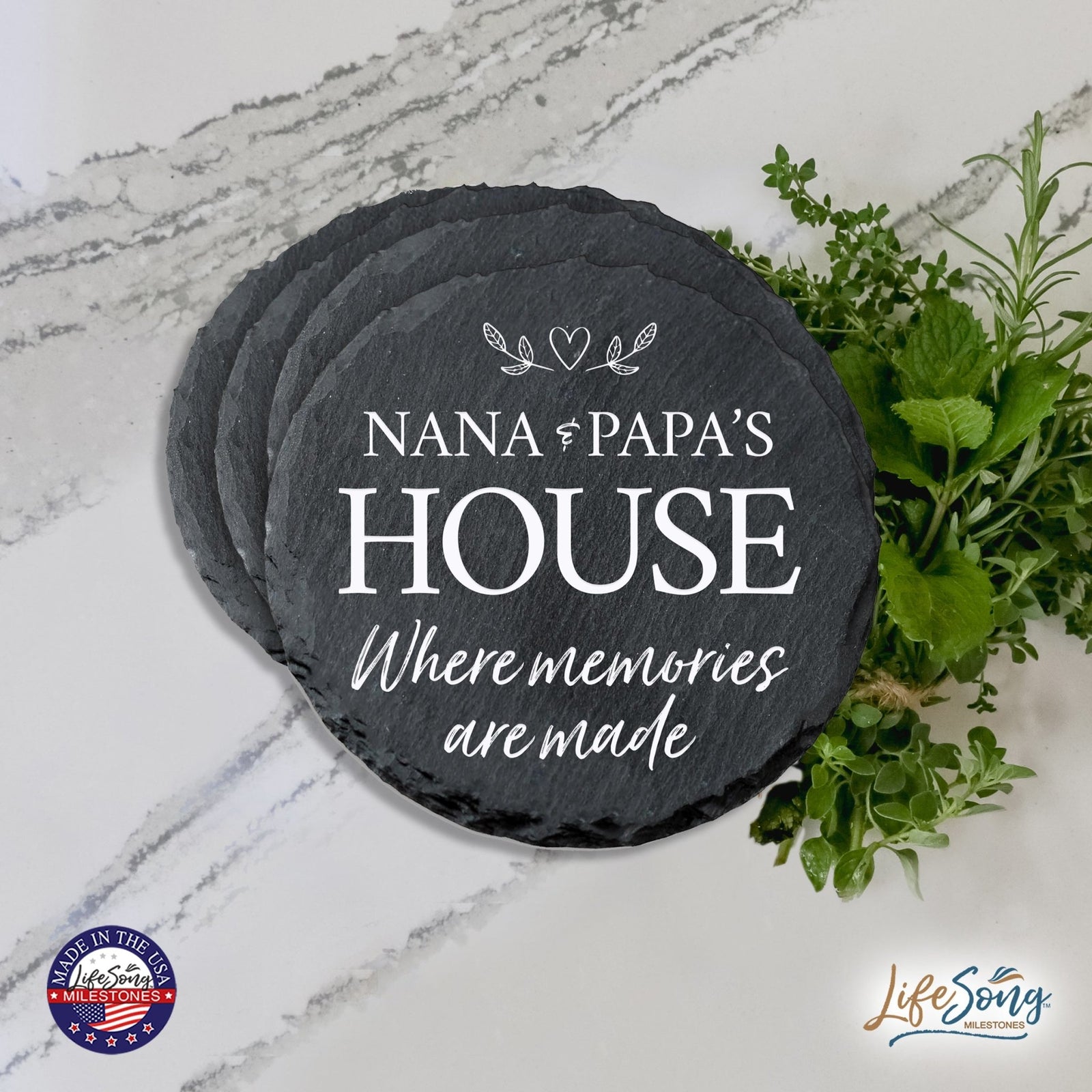 6pc Coaster Set Kitchen and Tabletop Decorations 4x4 Gift for Nana & Papa's House - LifeSong Milestones