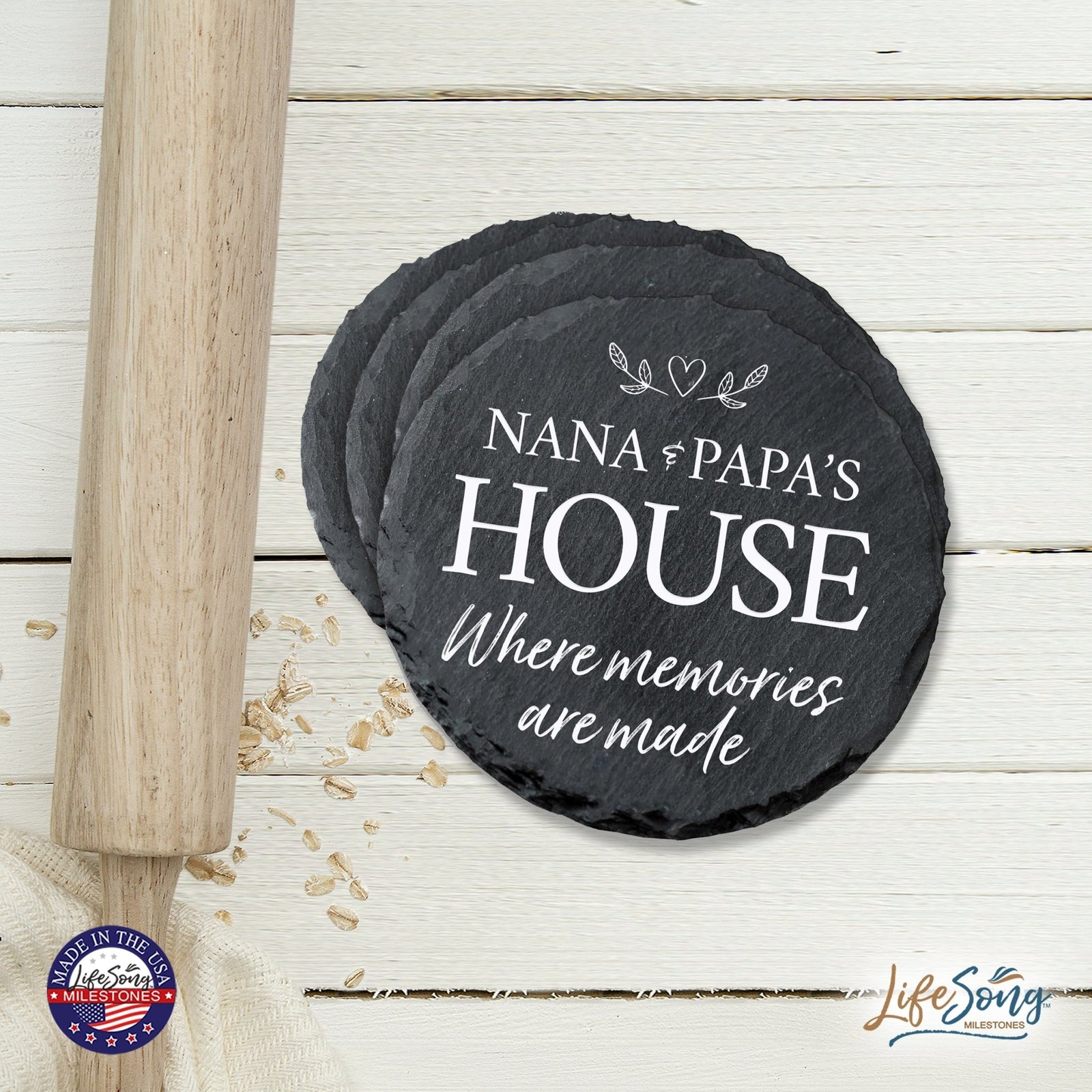 6pc Coaster Set Kitchen and Tabletop Decorations 4x4 Gift for Nana & Papa's House - LifeSong Milestones