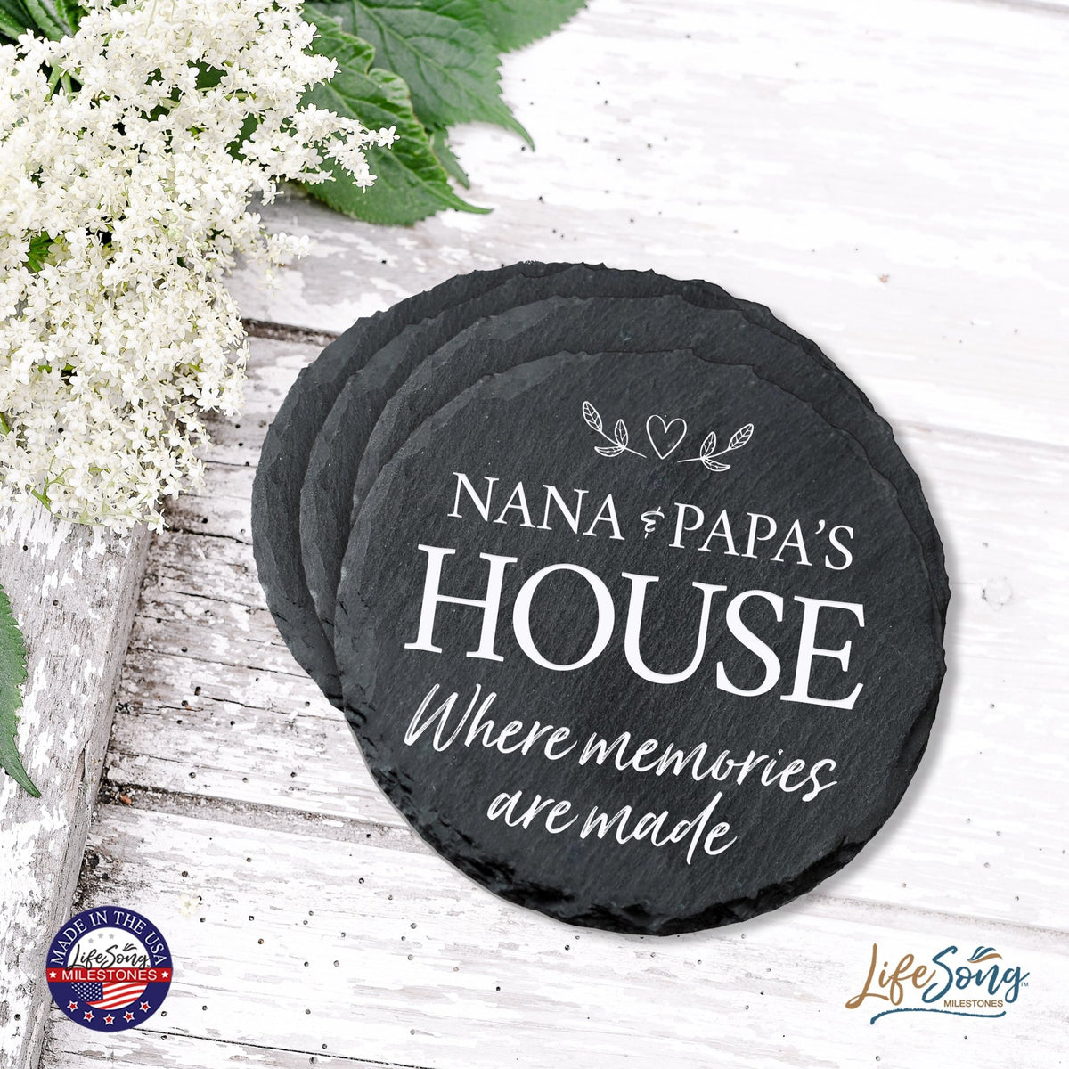 6pc Coaster Set Kitchen and Tabletop Decorations 4x4 Gift for Nana & Papa's House - LifeSong Milestones