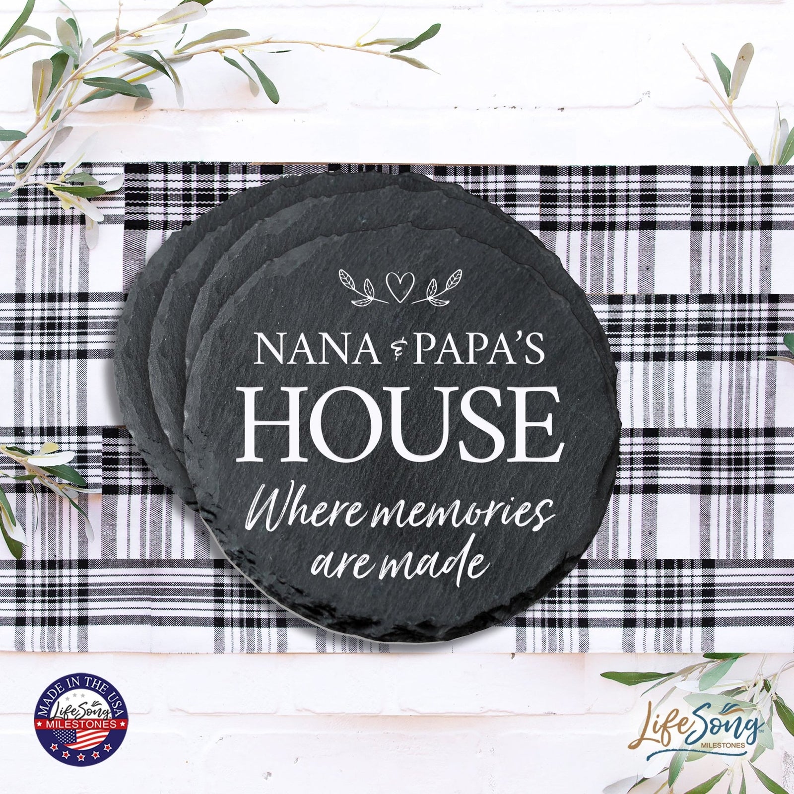 6pc Coaster Set Kitchen and Tabletop Decorations 4x4 Gift for Nana & Papa's House - LifeSong Milestones