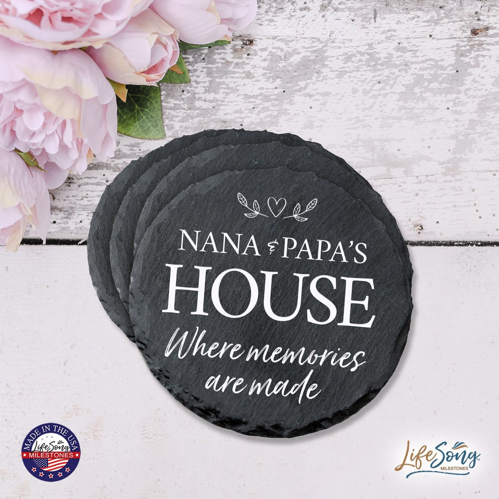 6pc Coaster Set Kitchen and Tabletop Decorations 4x4 Gift for Nana & Papa's House - LifeSong Milestones