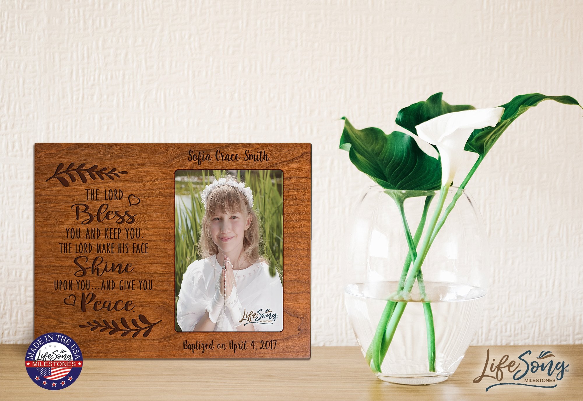 Personalized Baptized Photo Frame - The Lord Bless cherry