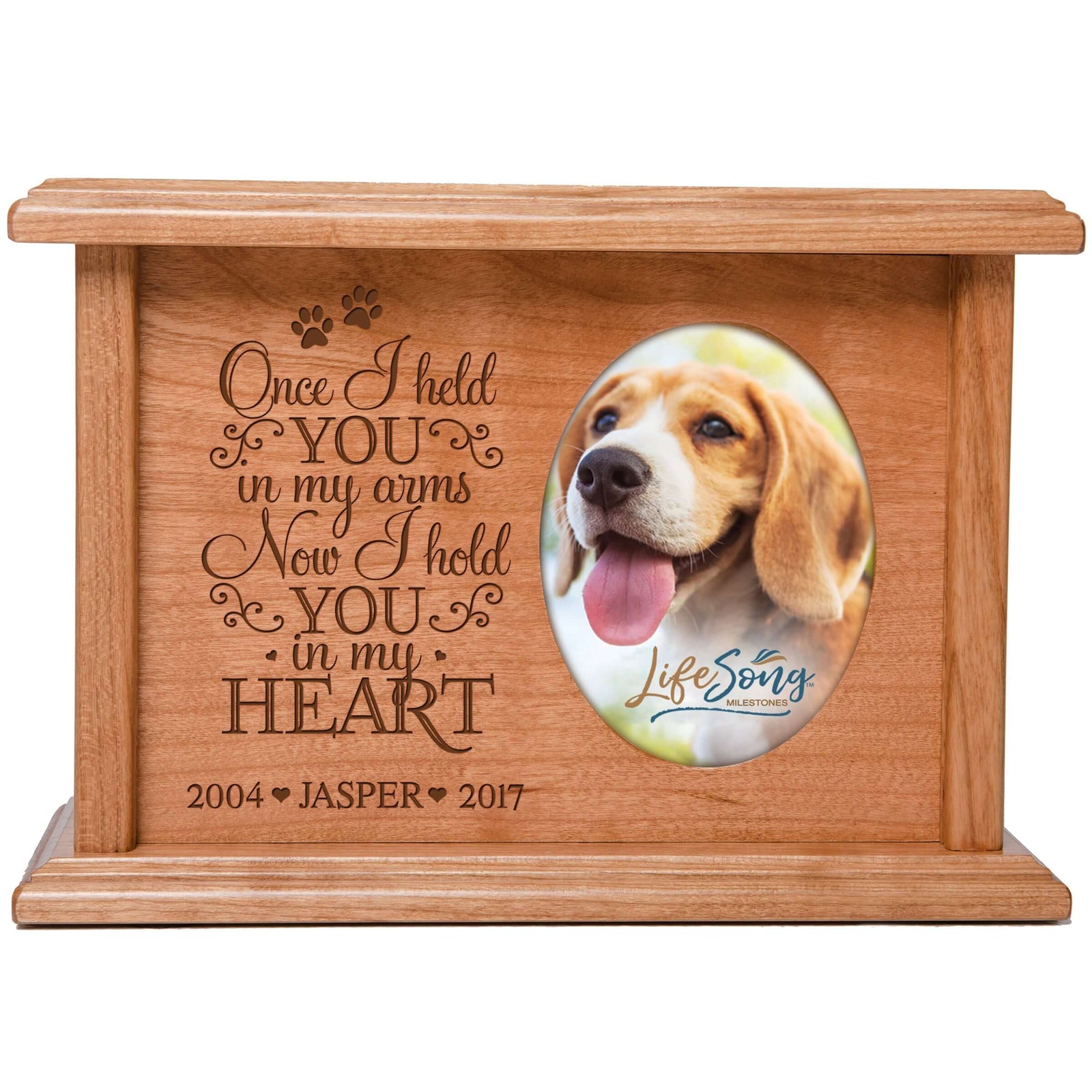 Pet Memorial Picture Cremation Urn Box for Dog or Cat - Once I Held You In My Arms