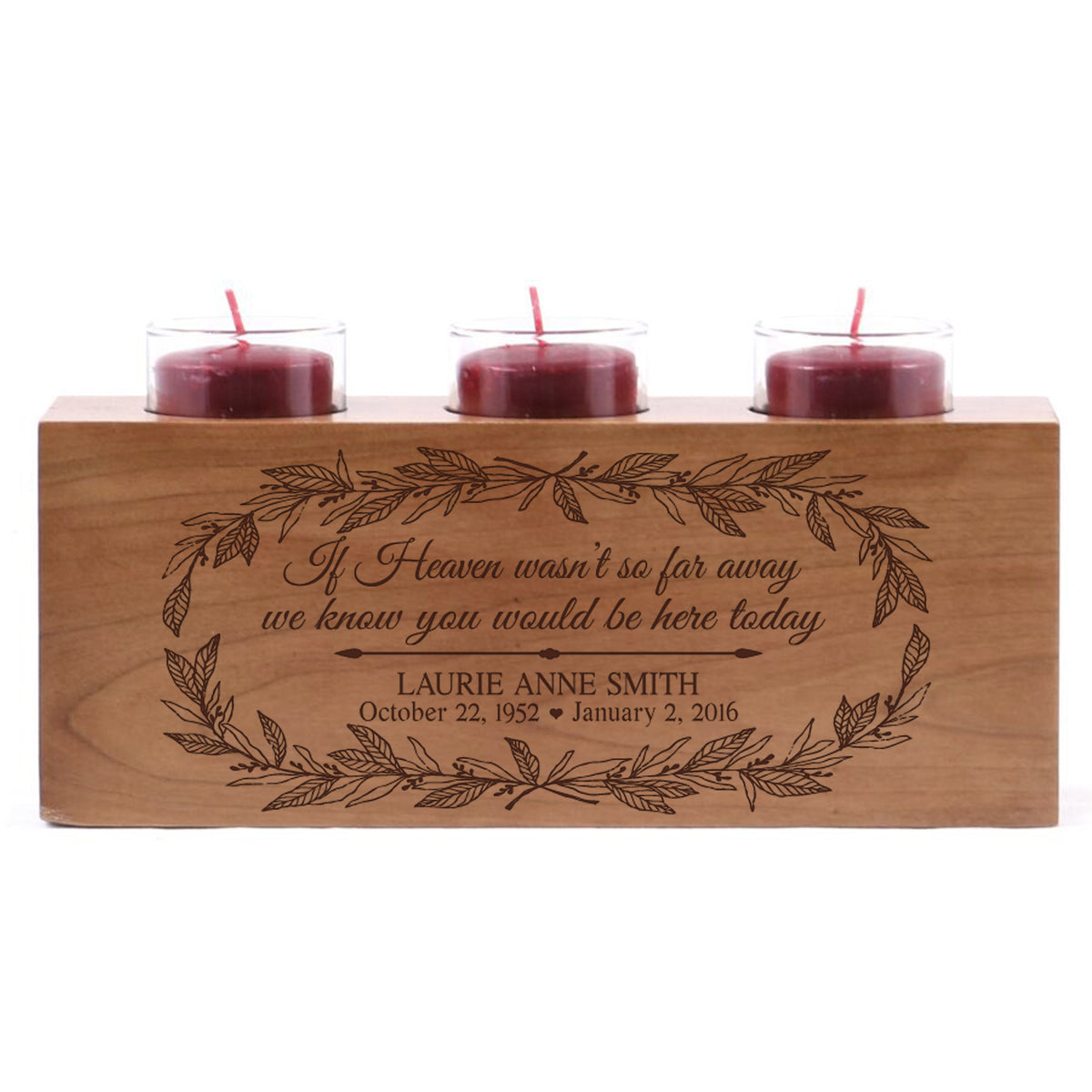 Personalized Memorial sympathy candle holder custom engraved cherry wood keepsake ideas for Loved One 10&quot; L x 4&quot; H by LifeSong Milestones