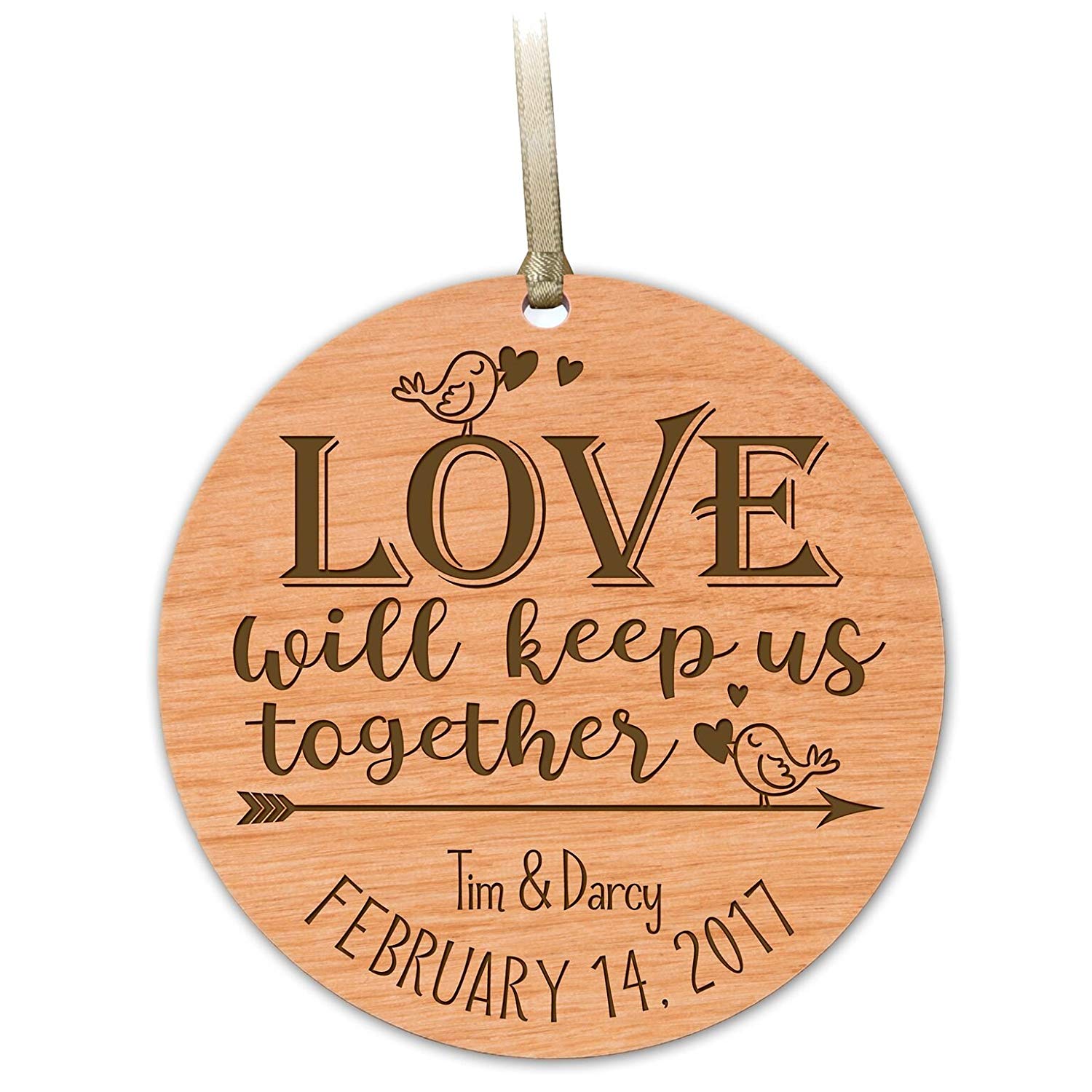 wooden ornament anniversary marriage wedding Christmas gift love will keep us together
