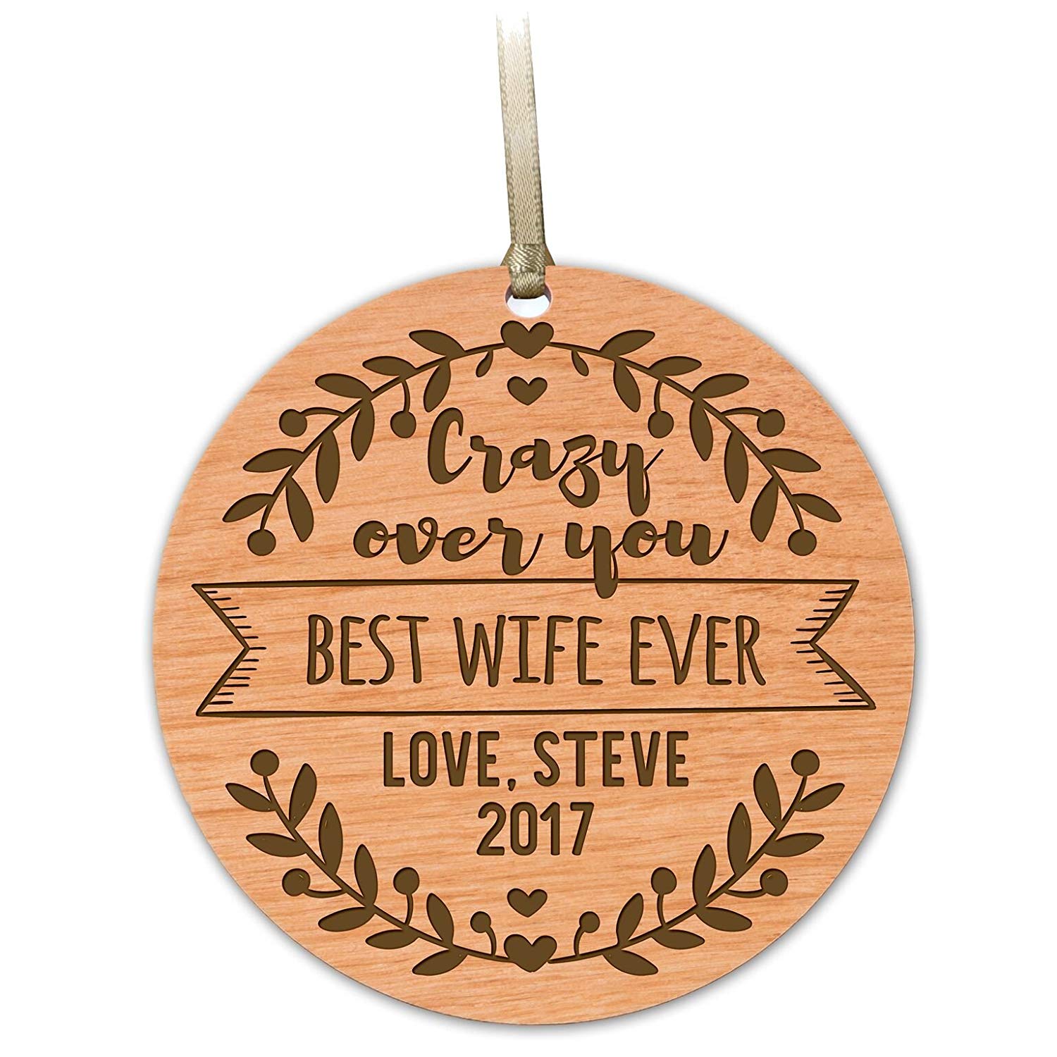 wooden ornament anniversary marriage wedding Christmas gift best wife ever