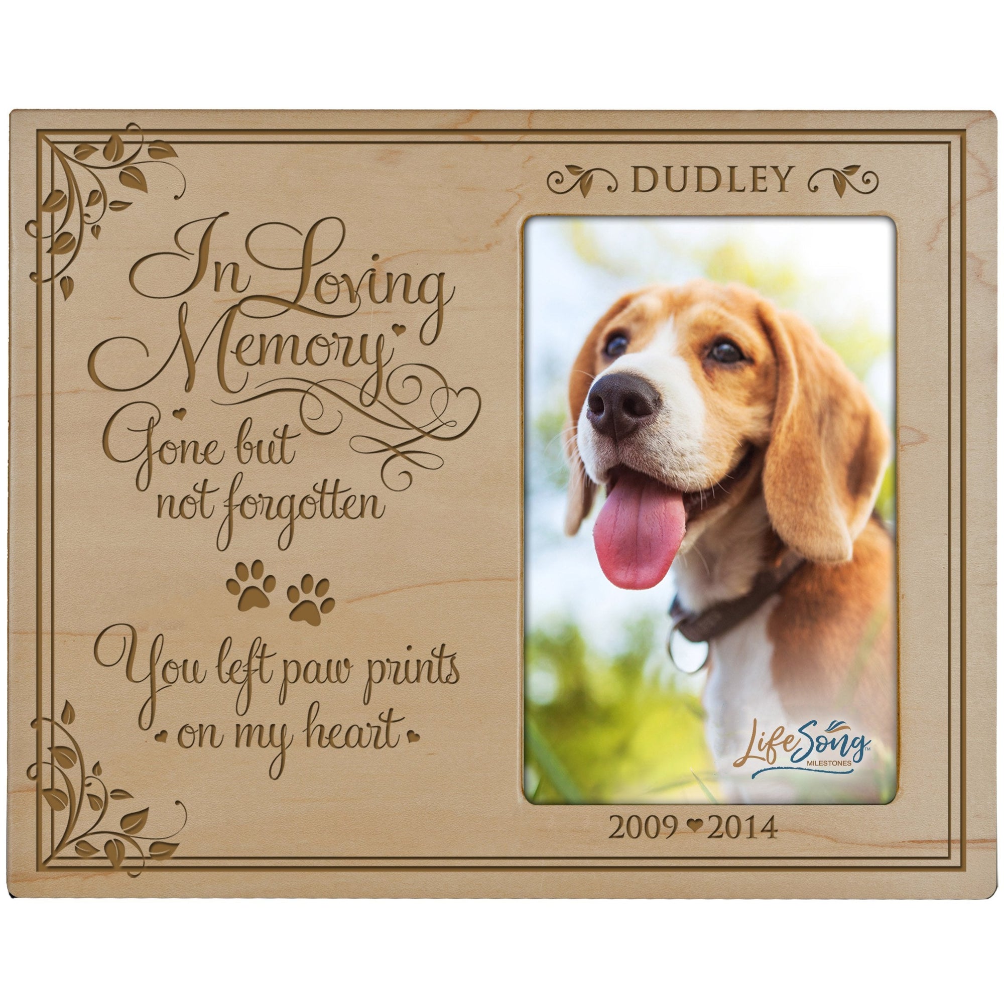8x10 Maple Pet Memorial Picture Frame with the phrase "Gone But Not Forgottren"
