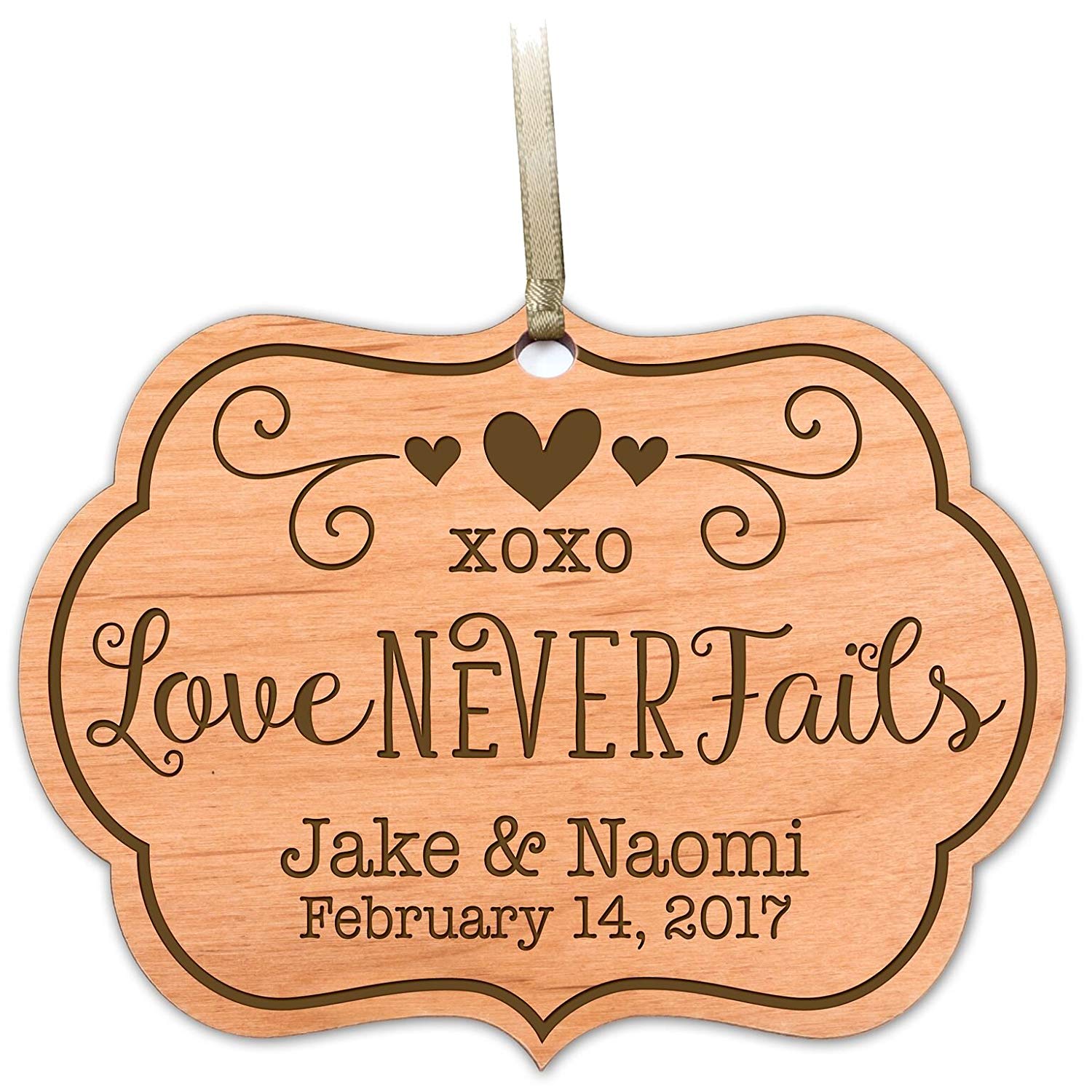 wooden ornament anniversary marriage wedding Christmas gift love never fails