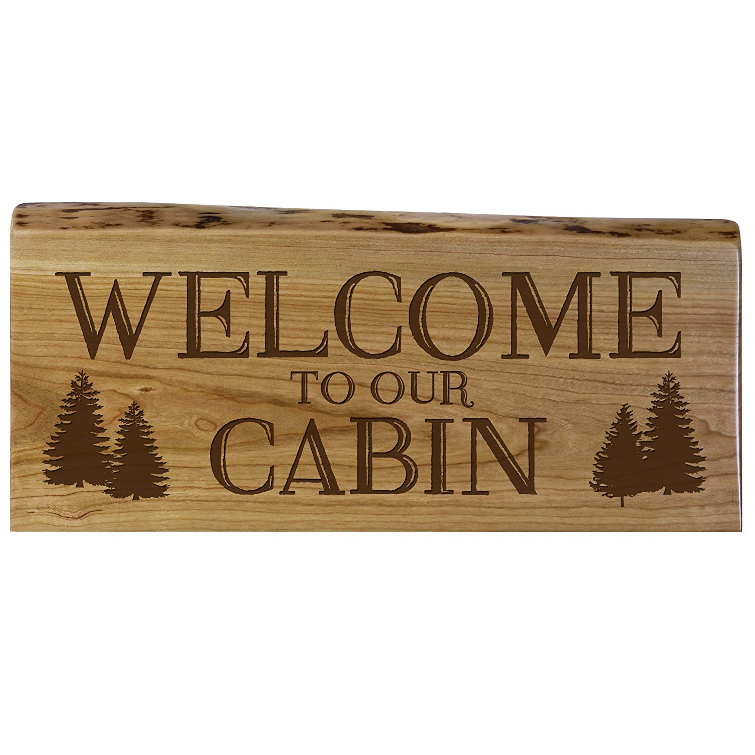 Welcome Natural Cherry Live Edge Wood Wall Plaque Family Gift
