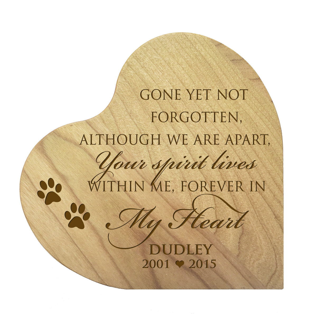 Maple Pet Memorial Heart Block Decor with phrase &quot;Gone But Not Forgotten&quot;