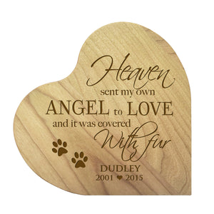 Maple Pet Memorial Heart Block Decor with phrase "Heaven Sent My Own Angel"
