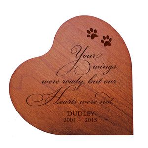 Cherry Pet Memorial Heart Block Decor with phrase "Your Wings Were Ready"