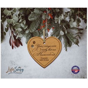 Pet Memorial Wooden Heart Ornament - Your Wings Were Ready