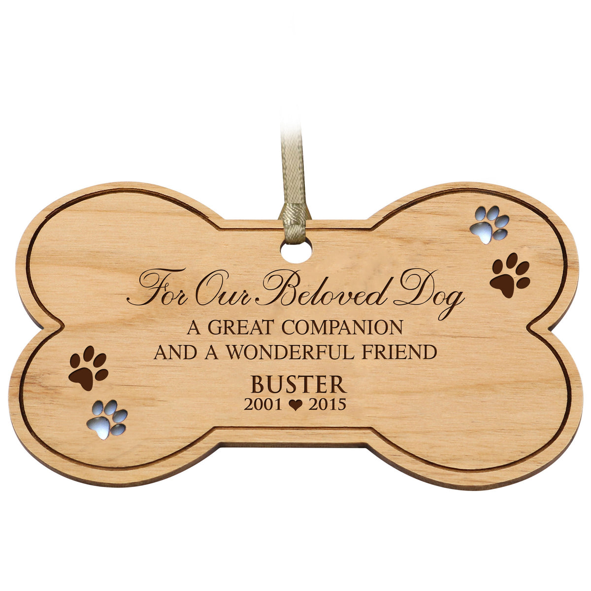Wooden Pet Memorial Dog Bone Ornament with phrase &quot;A Great Companion&quot;