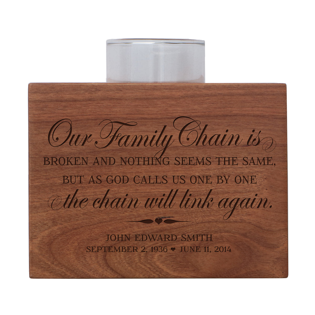 Personalized Memorial sympathy votive candle holder cherry wood keepsake gift ideas for Loved One 3.75” x 3.75” x 2.75” by LifeSong Milestones