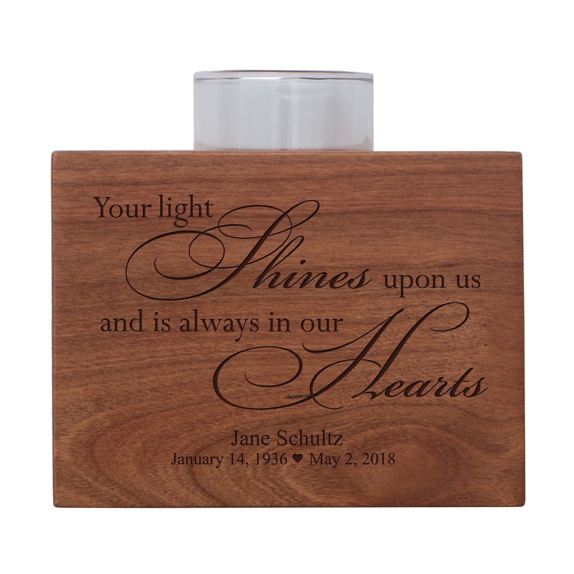 Personalized Memorial sympathy votive candle holder cherry wood keepsake gift ideas for Loved One 3.75” x 3.75” x 2.75” by LifeSong Milestones
