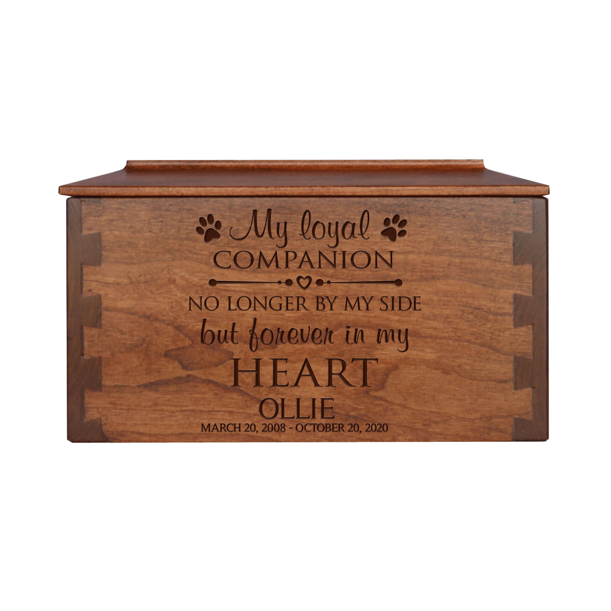 Pet Memorial Dovetail Cremation Urn Box for Dog or Cat - My Loyal Companion
