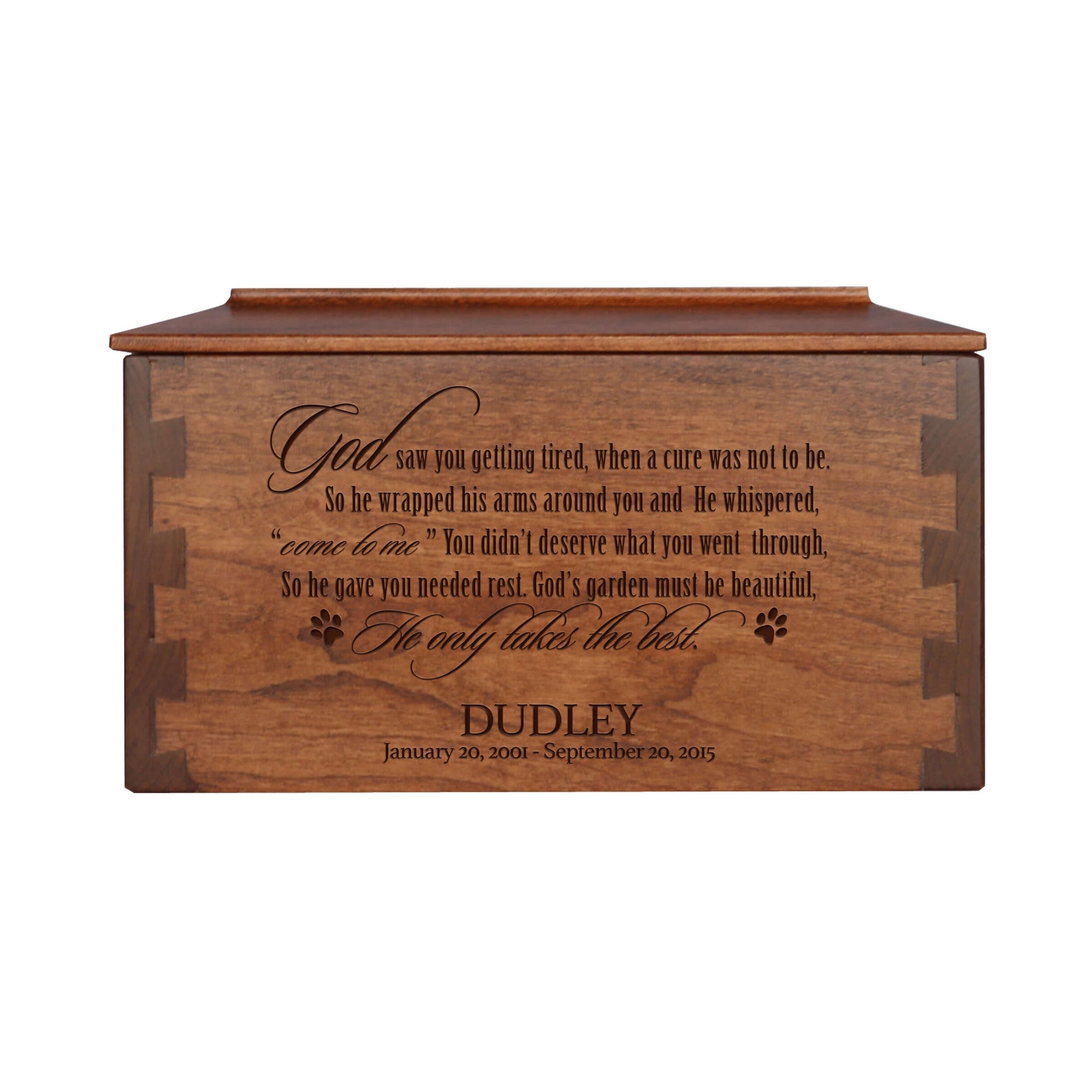 Pet Memorial Dovetail Cremation Urn Box for Dog or Cat - God Saw You Getting Tired