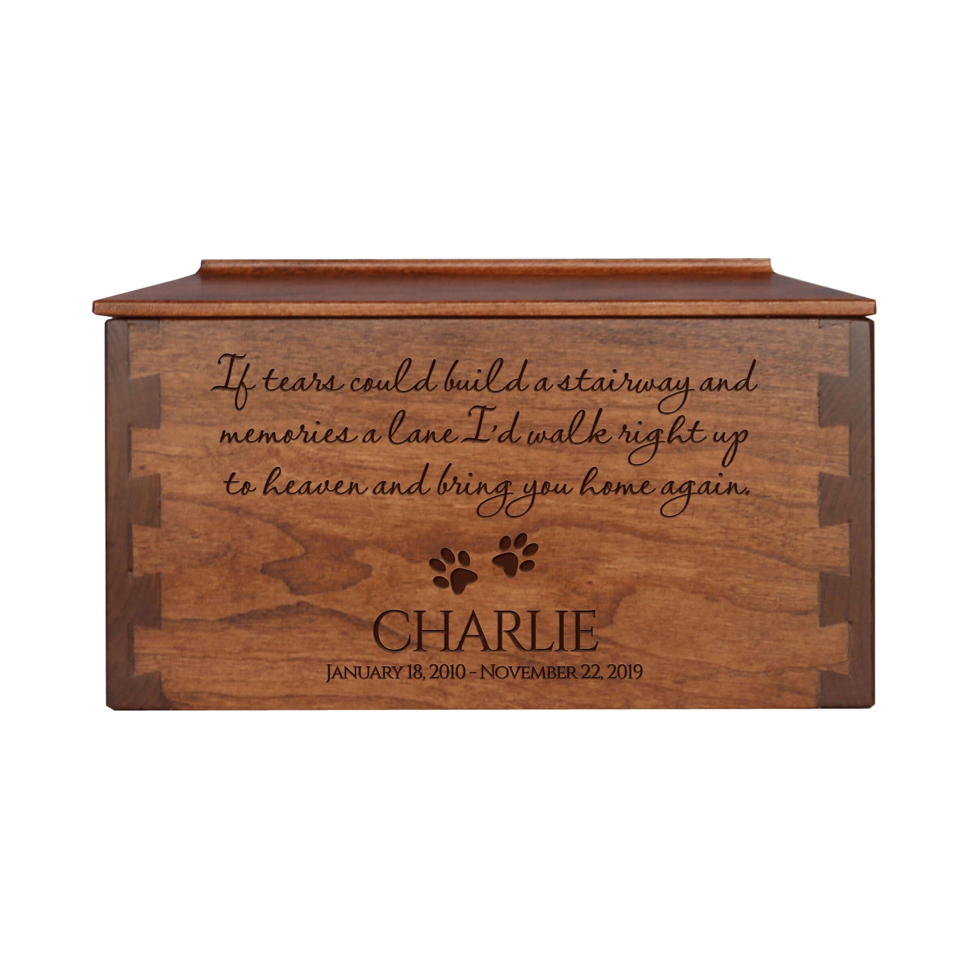 Pet Memorial Dovetail Cremation Urn Box for Dog or Cat - If Tears Could Build A Stairway