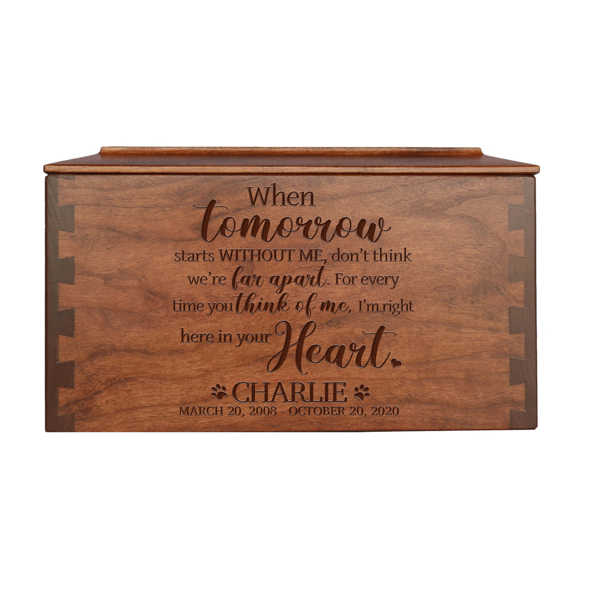 Pet Memorial Dovetail Cremation Urn Box for Dog or Cat - When Tomorrow Starts Without Me
