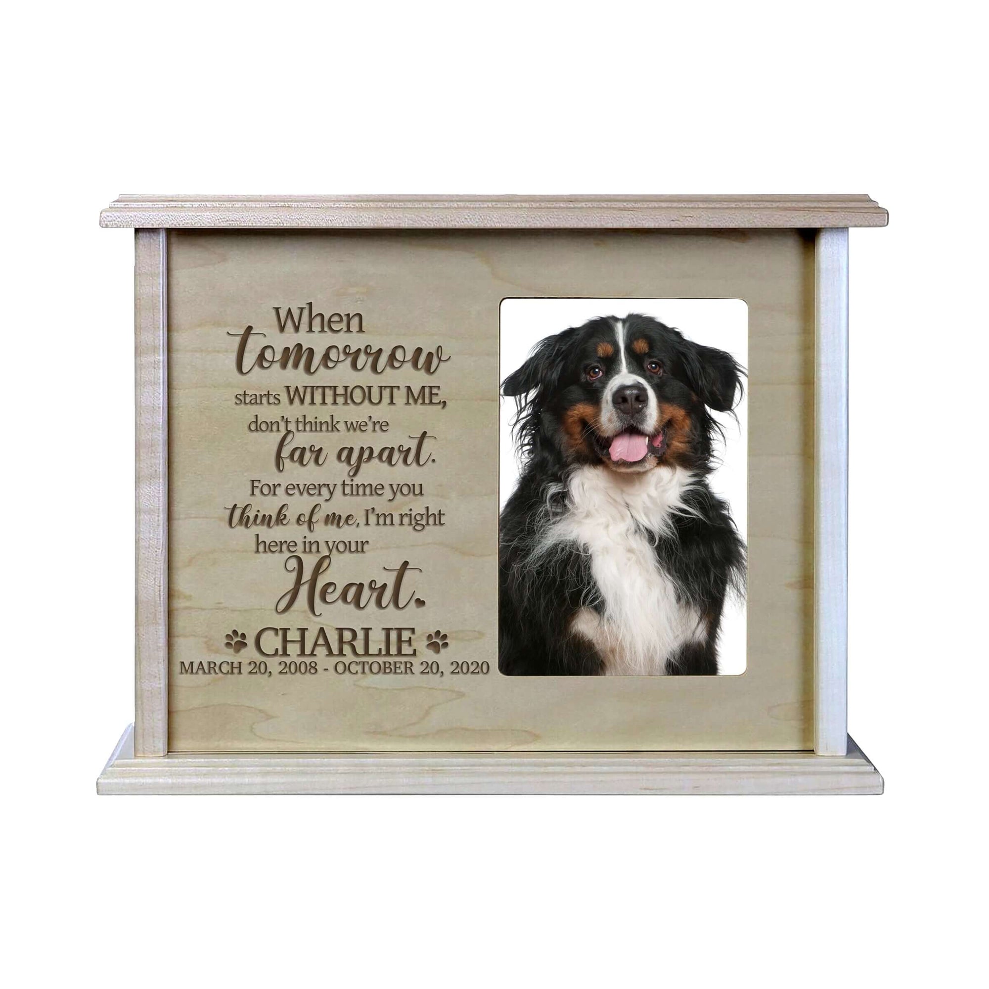 Pet Memorial Picture Cremation Urn Box for Dog or Cat - When Tomorrow Starts Without Me