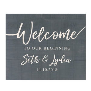 Welcome to Our Beginning Personalized Pallet Wood Wedding Sign
