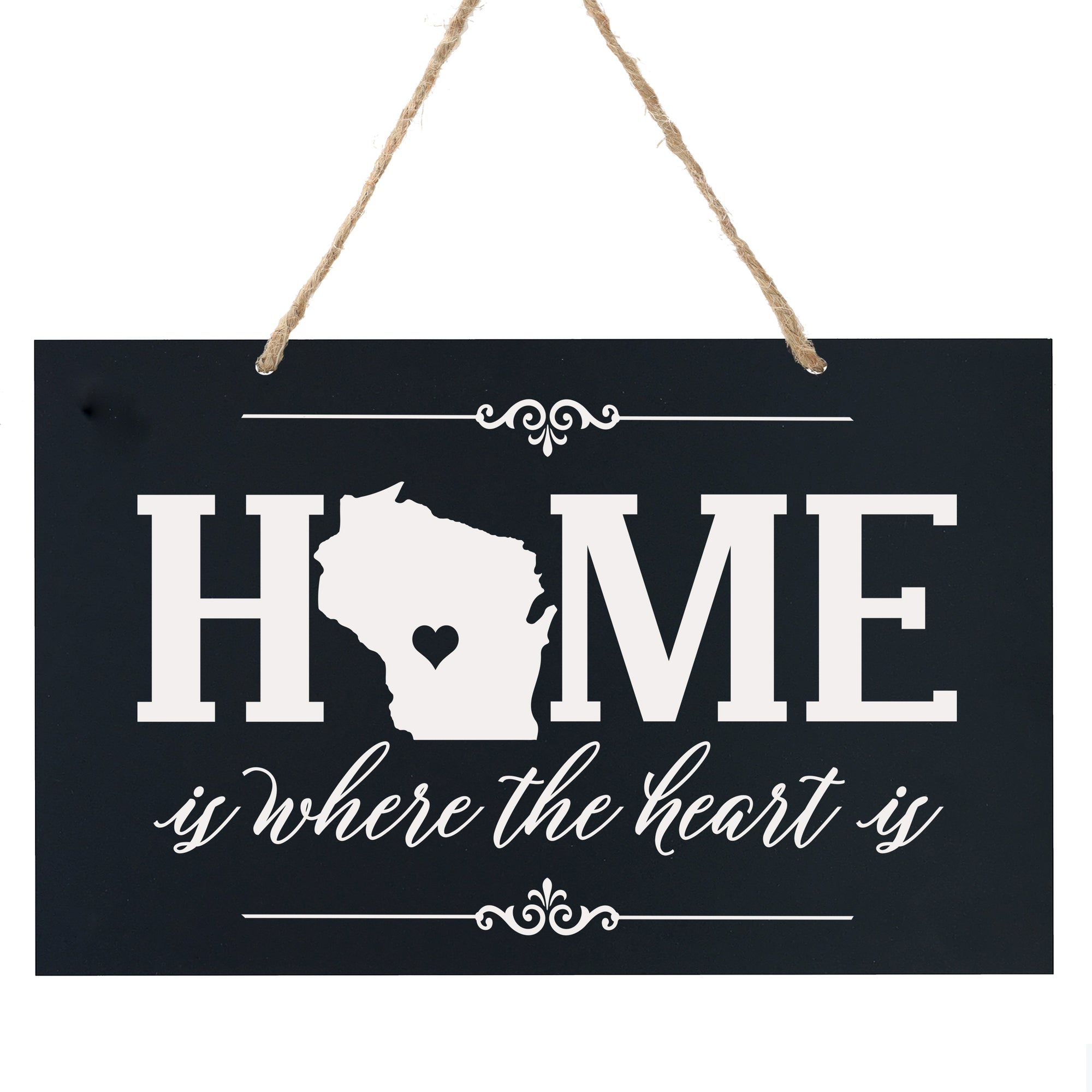 LifeSong Milestones State “Home is Where The Heart is” Heartwarming Beautiful Rope Hanging Wall Sign Housewarming 8” x 12” Gift for new Homeowners Proudly Made in the U.S.A