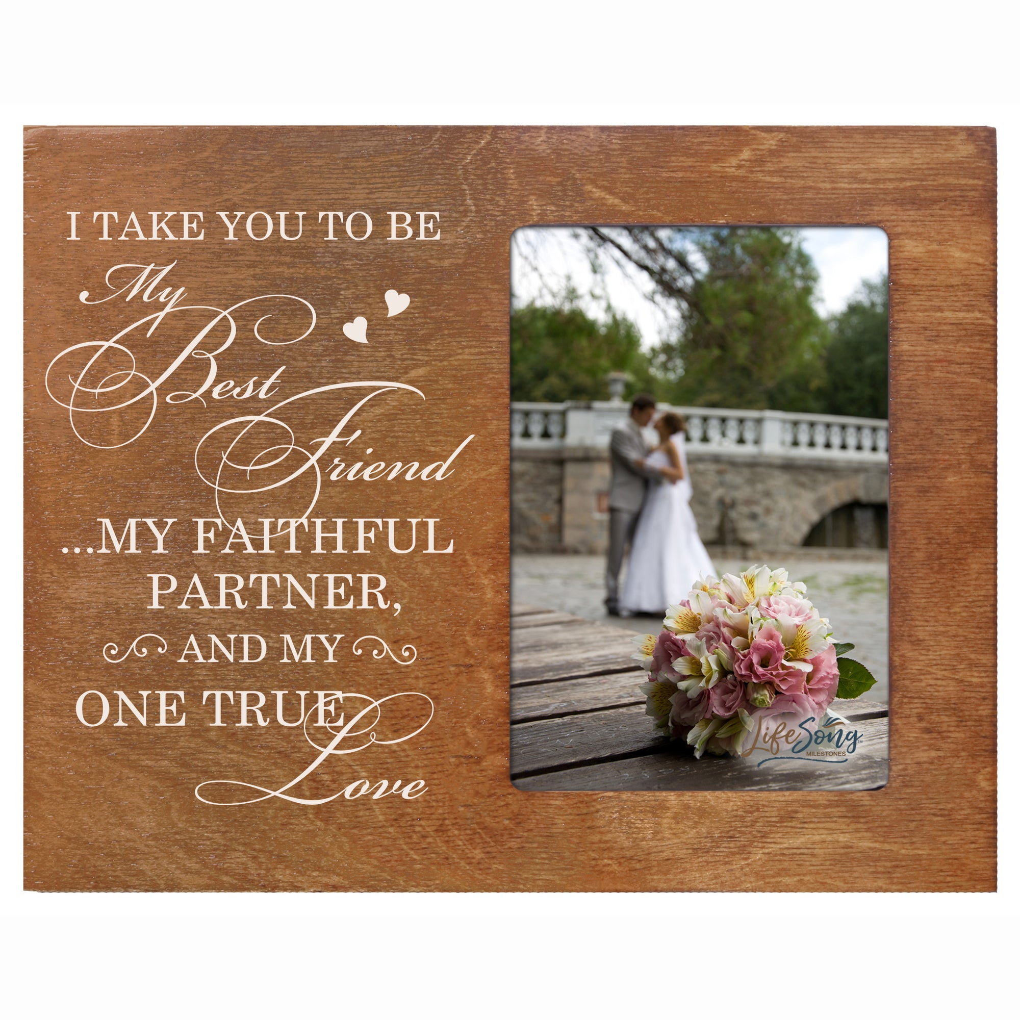 LifeSong Milestones Wedding Vow Wedding Anniversary Wooden 8"x 10" Picture Frame Engagement Gift for Couple, Best Friends, Newly Married Mr and Mrs. 4 x 6 Photo