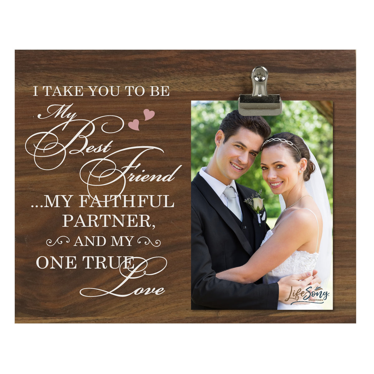 LifeSong Milestones Wedding Vow Anniversary Wooden 8&quot;x 10&quot; Clip Photo Picture Frame Engagement Gift for Couple, Best Friends, Newlywed Mr and Mrs. 4 x 6 Photo