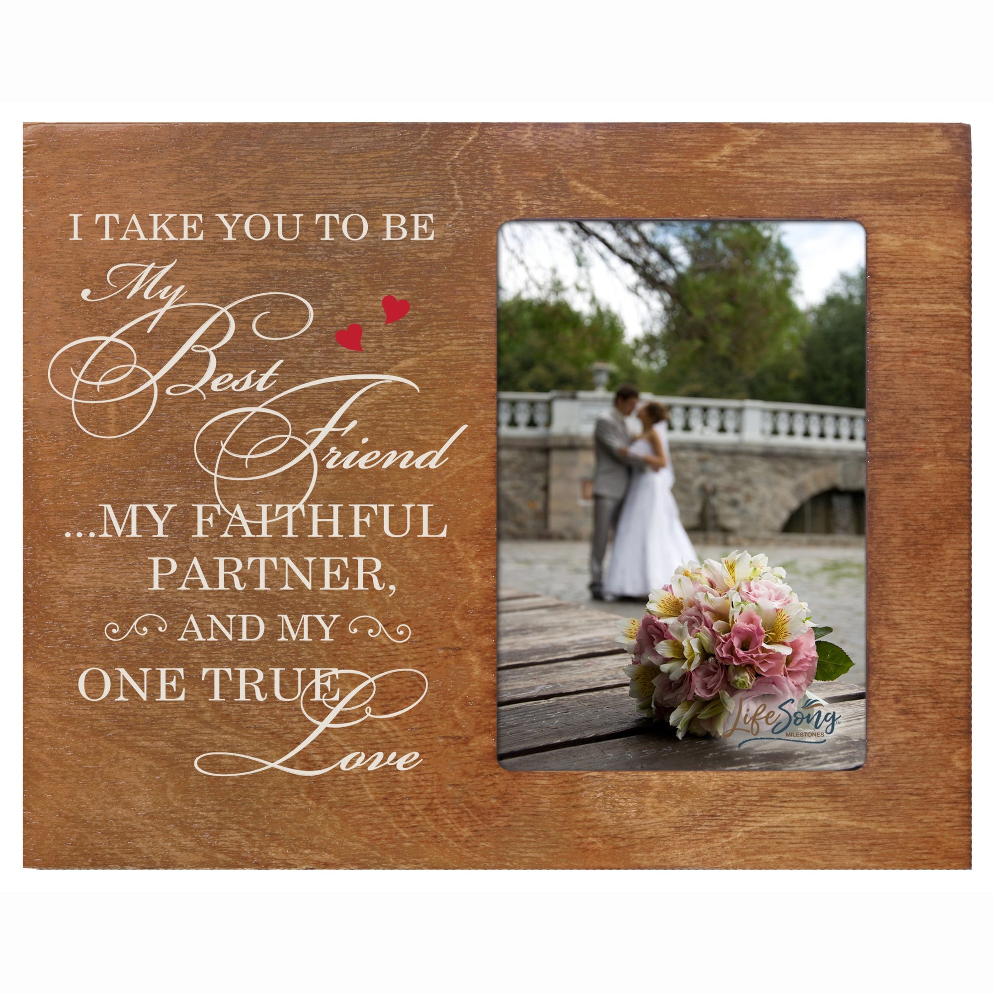 LifeSong Milestones Wedding Vow Digital With Hearts Anniversary Wooden 8"x 10" Picture Frame Engagement Gift for Couple, Best Friends, Newly Married Mr and Mrs. 4 x 6 Photo