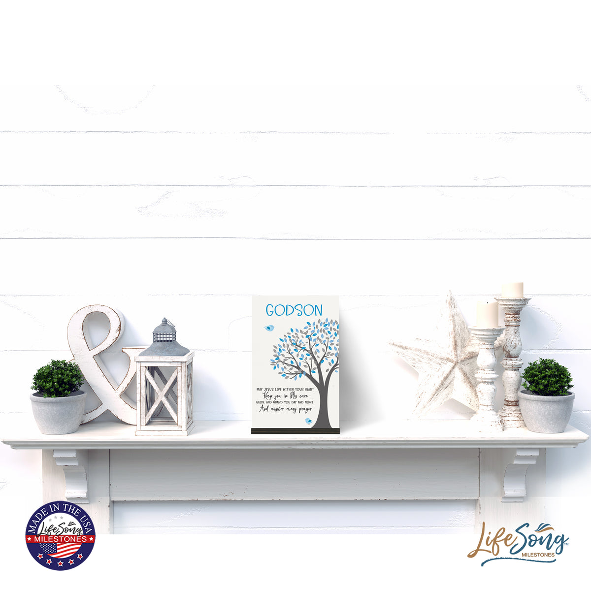 LifeSong Milestones Modern 8x12in Decorative White Acrylic Signs With Wooden Base – May Jesus Live Within. Living Room, Bedroom, Kitchen, Dining Room, and Entryways Decorations Housewarming Gift ideas. Christening, Baptismal, Confirmation, Birthday Gift Ideas For Goddaughters and Godsons. Perfect gift idea for Godfathers, Godmothers, and Godparents’ Birthday Celebration.