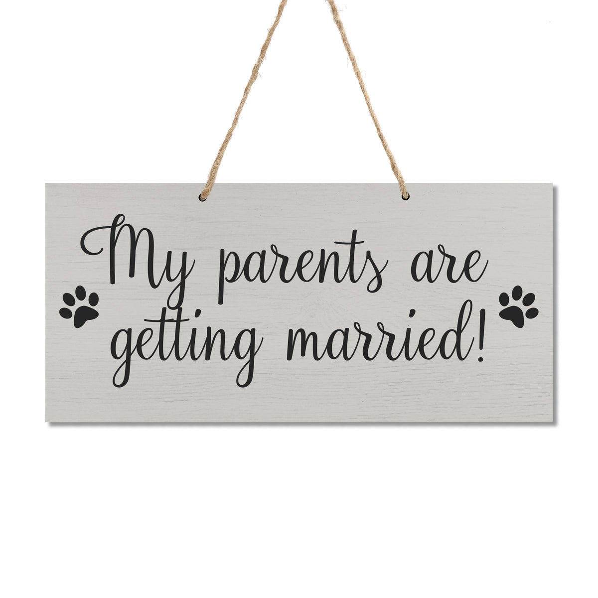 LifeSong Milestones Dog Wedding Sign Anniversary Engagement Decor Rope Signs for Reception and Ceremony for Bride and Groom Decorations 5.5x12