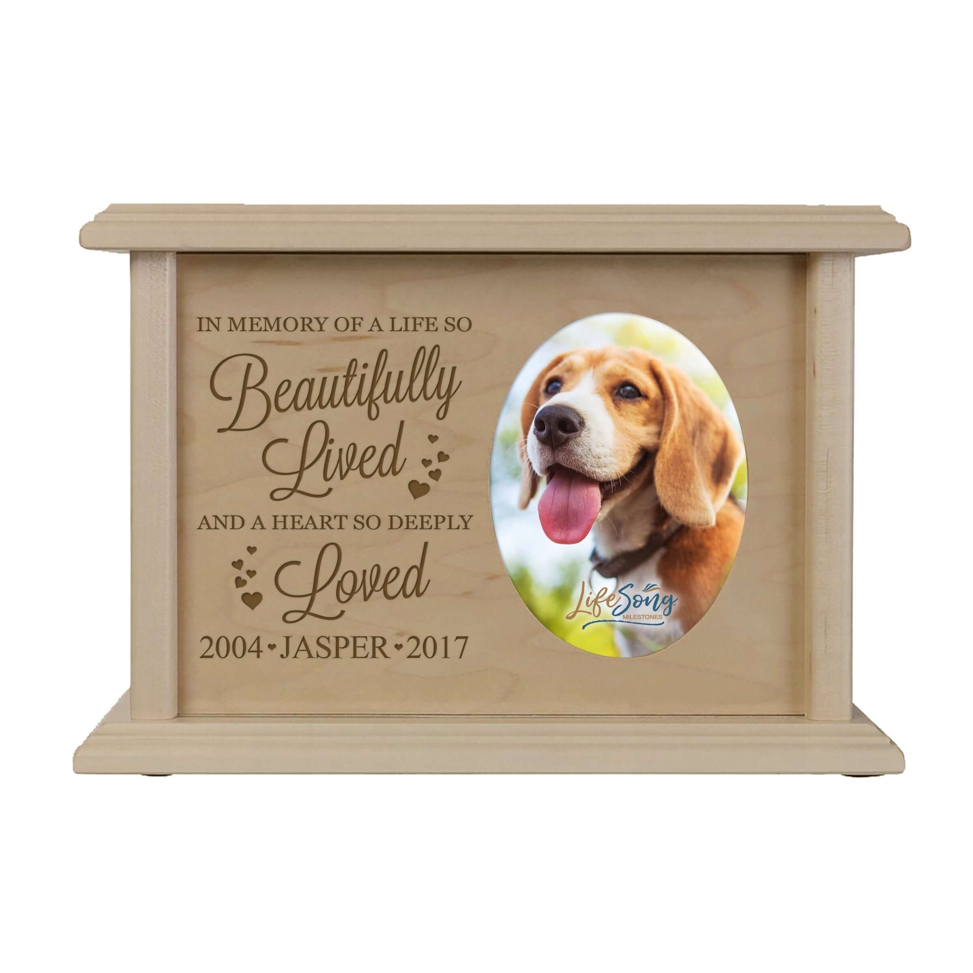 Pet Memorial Picture Cremation Urn Box for Dog or Cat - In Memory Of A Life So Beautifully Lived