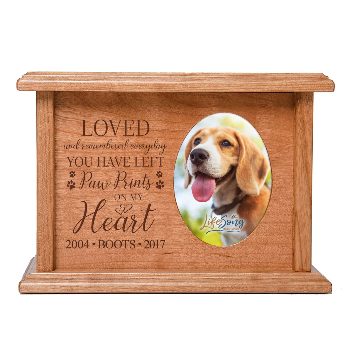 Pet Memorial Picture Cremation Urn Box for Dog or Cat - Loved and Remembered