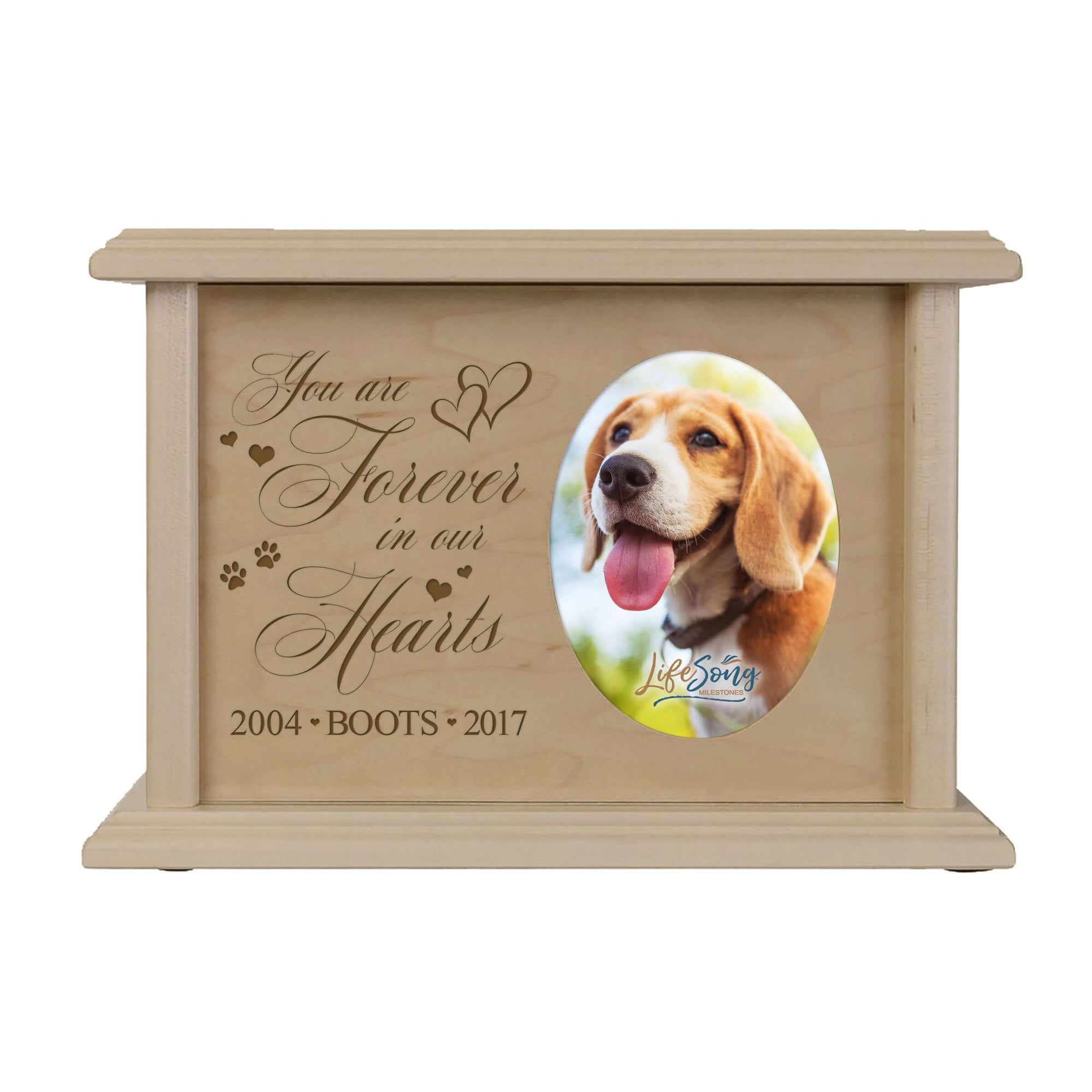 Pet Memorial Picture Cremation Urn Box for Dog or Cat - You Are Forever In Our Hearts