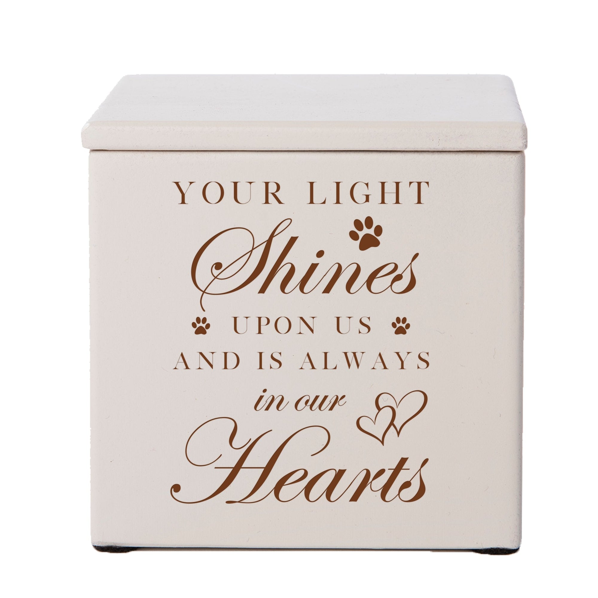 Ivory Pet Memorial 3.5x3.5 Keepsake Urn with phrase "Your Light Shines"