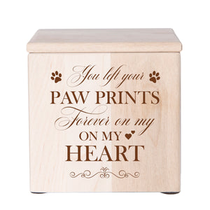 Maple Pet Memorial 3.5x3.5 Keepsake Urn with phrase "You Left Paw Prints On My Heart"