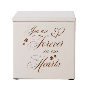 Ivory Pet Memorial 3.5x3.5 Keepsake Urn with phrase "You Are Forever In Our Hearts"