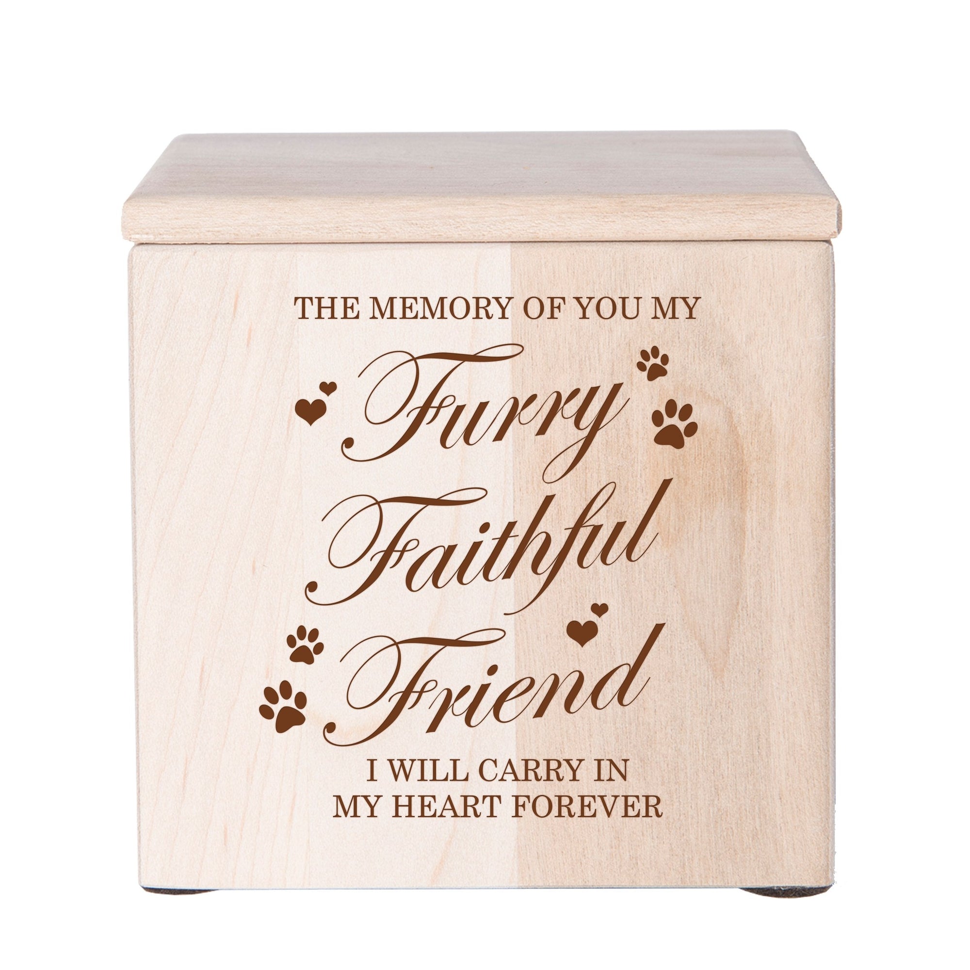 Maple Pet Memorial 3.5x3.5 Keepsake Urn with phrase "Furry Faithful Friend"