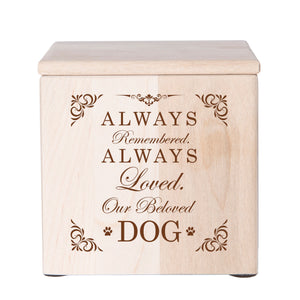 Maple Pet Memorial 3.5x3.5 Keepsake Urn with phrase "Always Remembered, Always Loved"