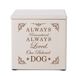 Ivory Pet Memorial 3.5x3.5 Keepsake Urn with phrase "Always Remembered, Always Loved"