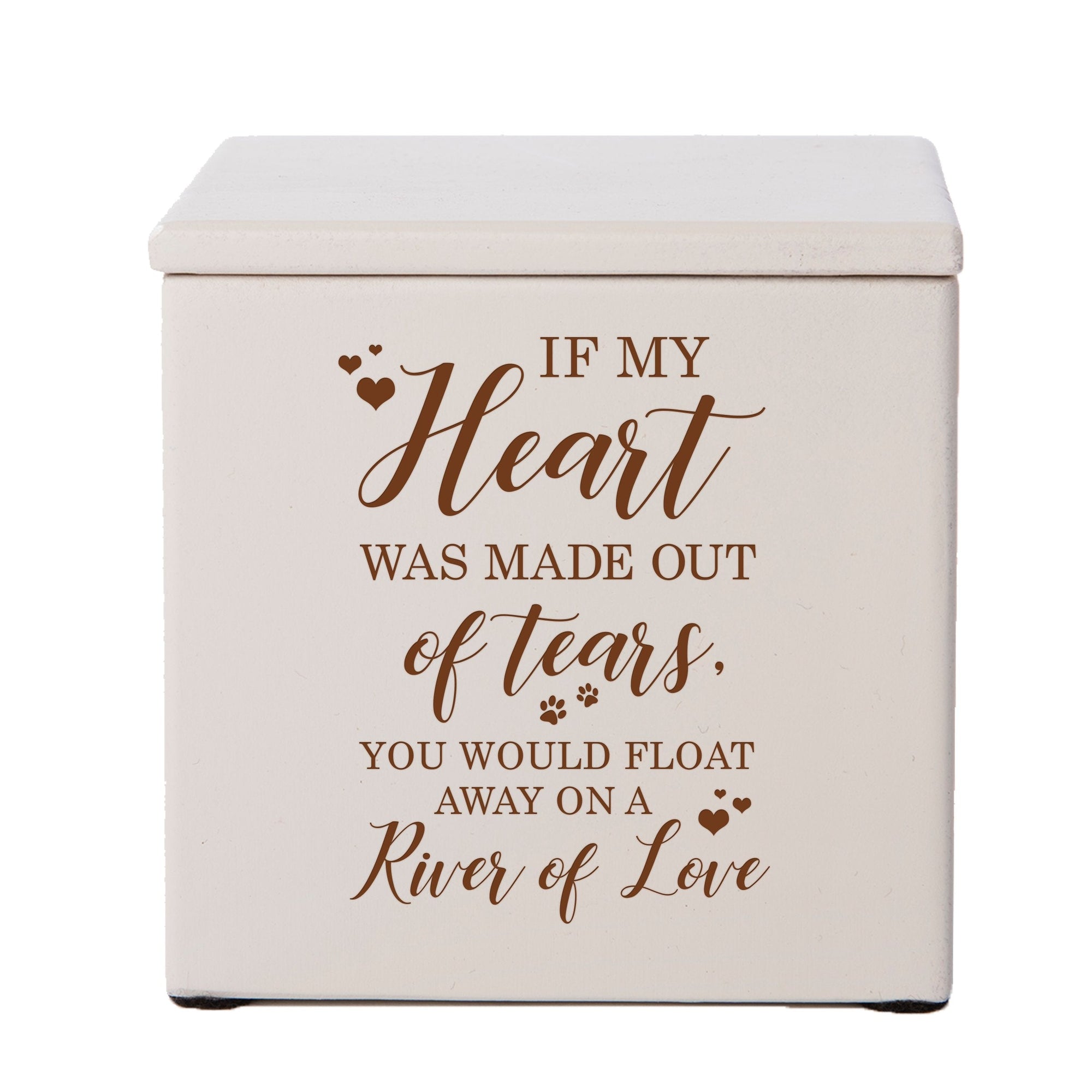 Ivory Pet Memorial 3.5x3.5 Keepsake Urn with phrase "If My Heart Was Made Out of Tears"