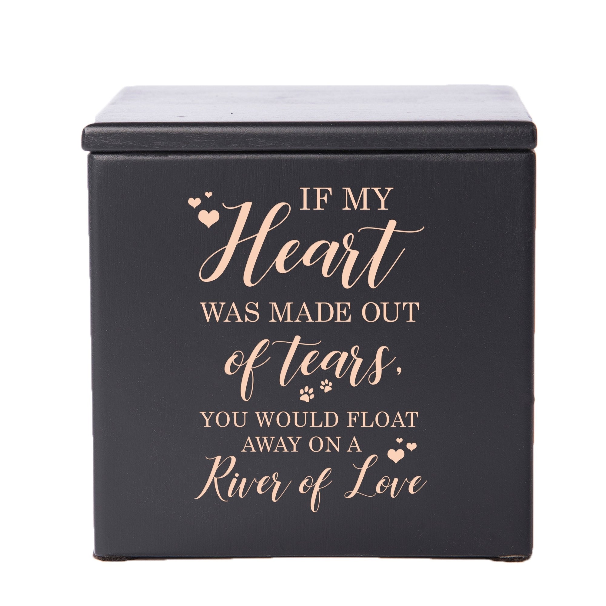 Black Pet Memorial 3.5x3.5 Keepsake Urn with phrase "If My Heart Was Made Out of Tears"