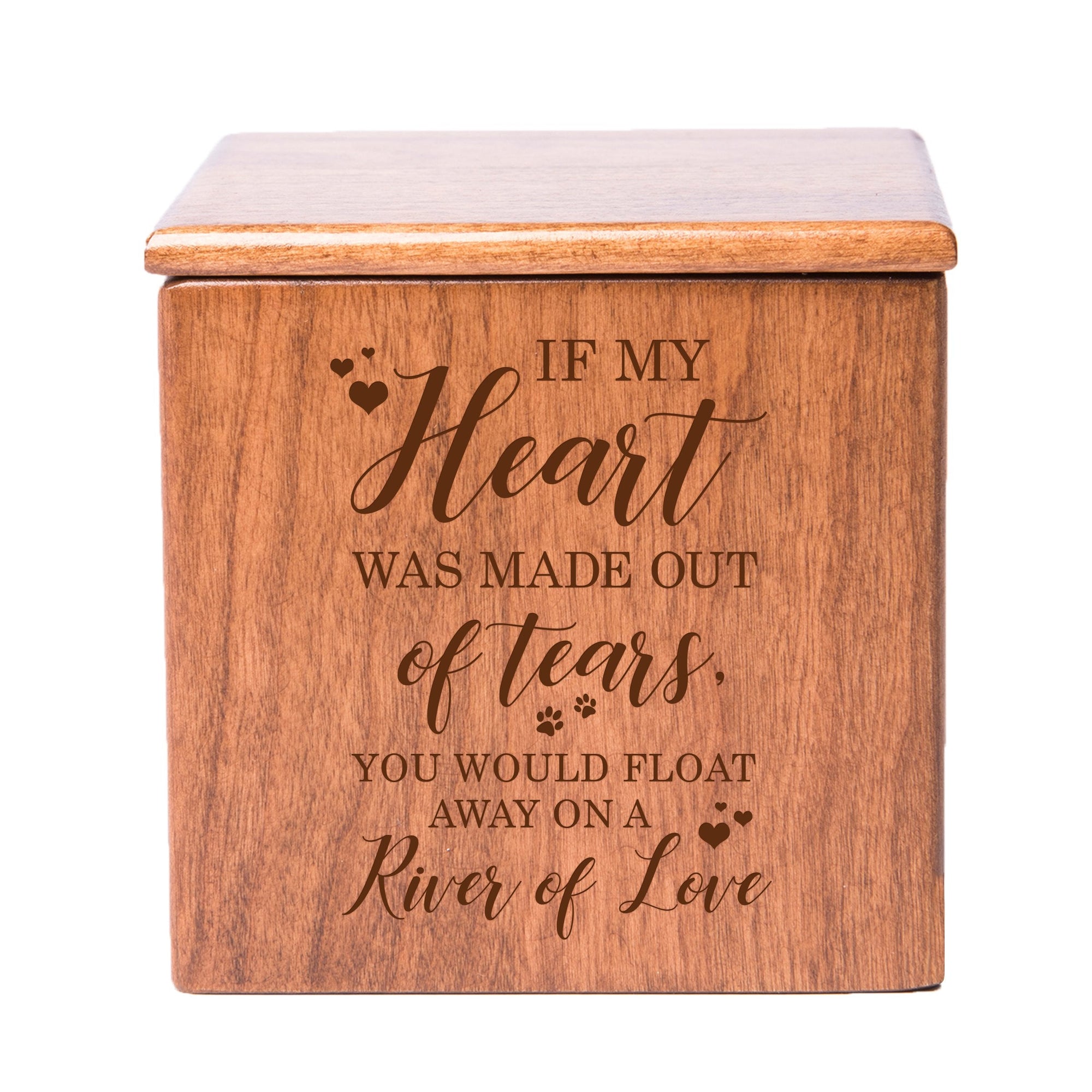 Cherry Pet Memorial 3.5x3.5 Keepsake Urn with phrase "If My Heart Was Made Out of Tears"